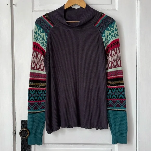 FREE PEOPLE PRISM SWIT FAIR ISLE COWL NECK SWEATER - Picture 2 of 9